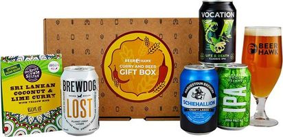Beer Hawk Craft Beer & Curry Gift Set - 4 Beers, Curry Kit & a Glass