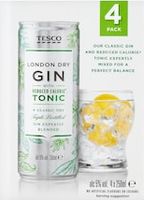 Tesco Dry Gin & Low Calorie Tonic 4X250ml
