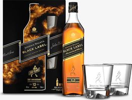 Black Label whisky with glasses 700ml