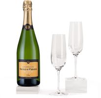 Champagne Nicolo & Paradis Brut Champagne with Two Crystal Flutes